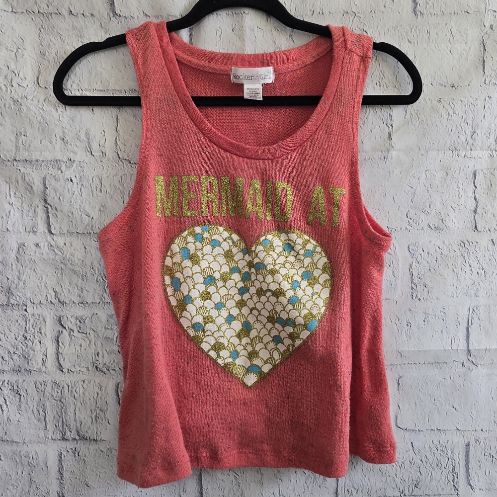 Rocker Girl Mermaid At Heart Pink And Gold Bohemian Tank Top Medium